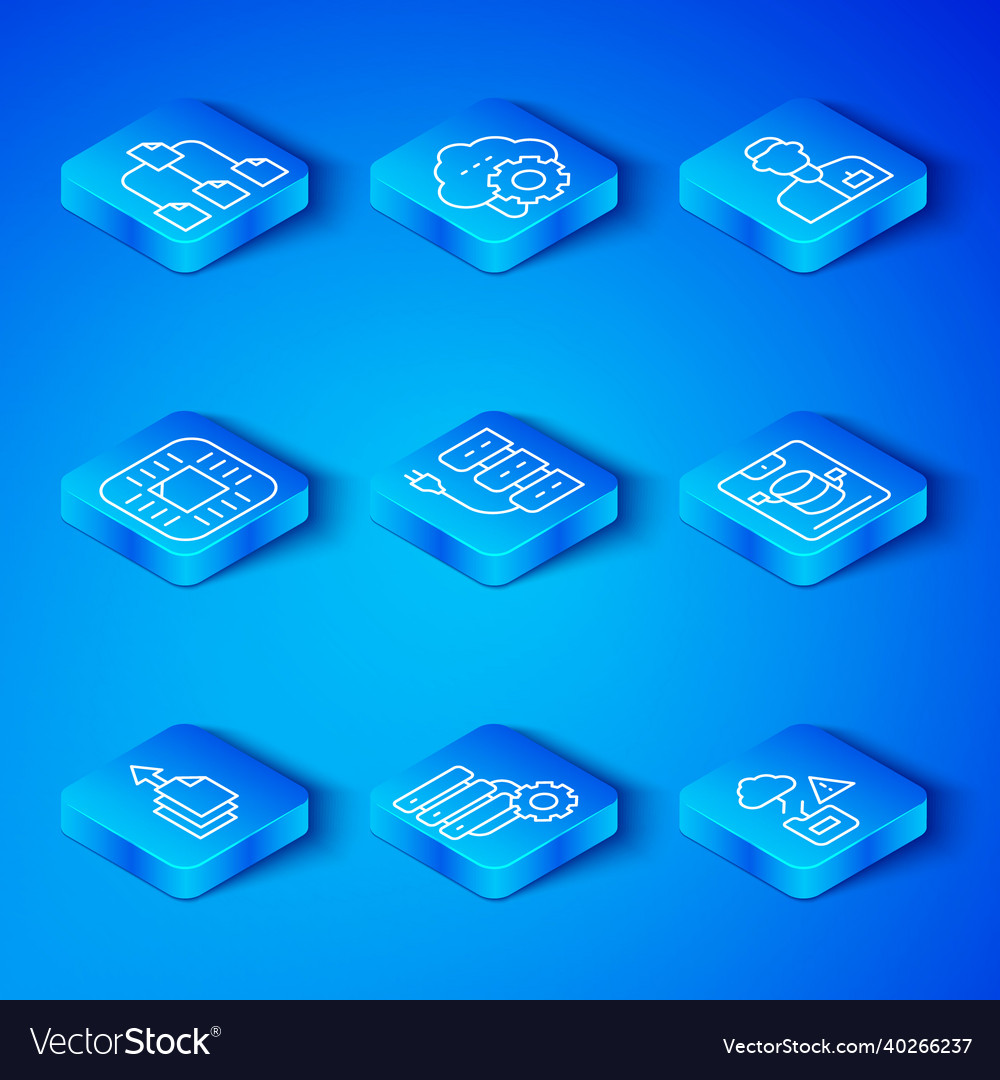 Set line data export server and gear web vector image Set line data export server and gear web