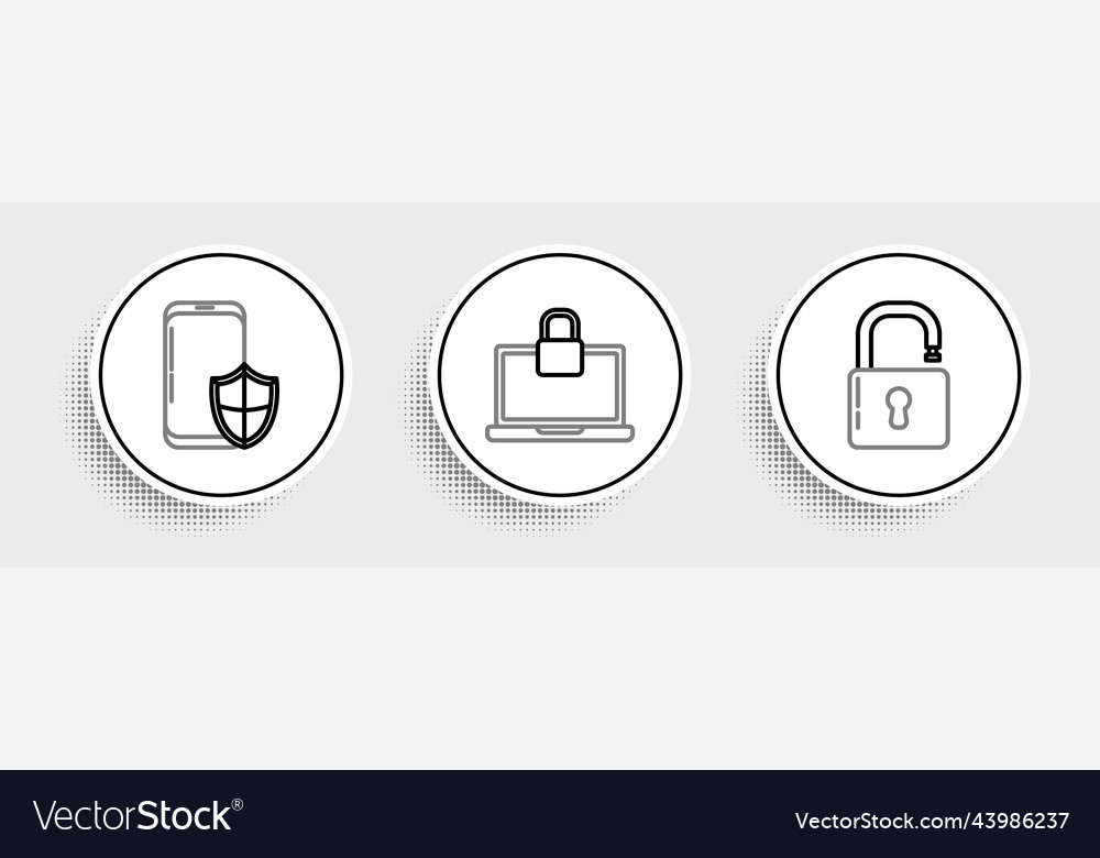 Set line open padlock smartphone with security vector image Set line open padlock smartphone with security