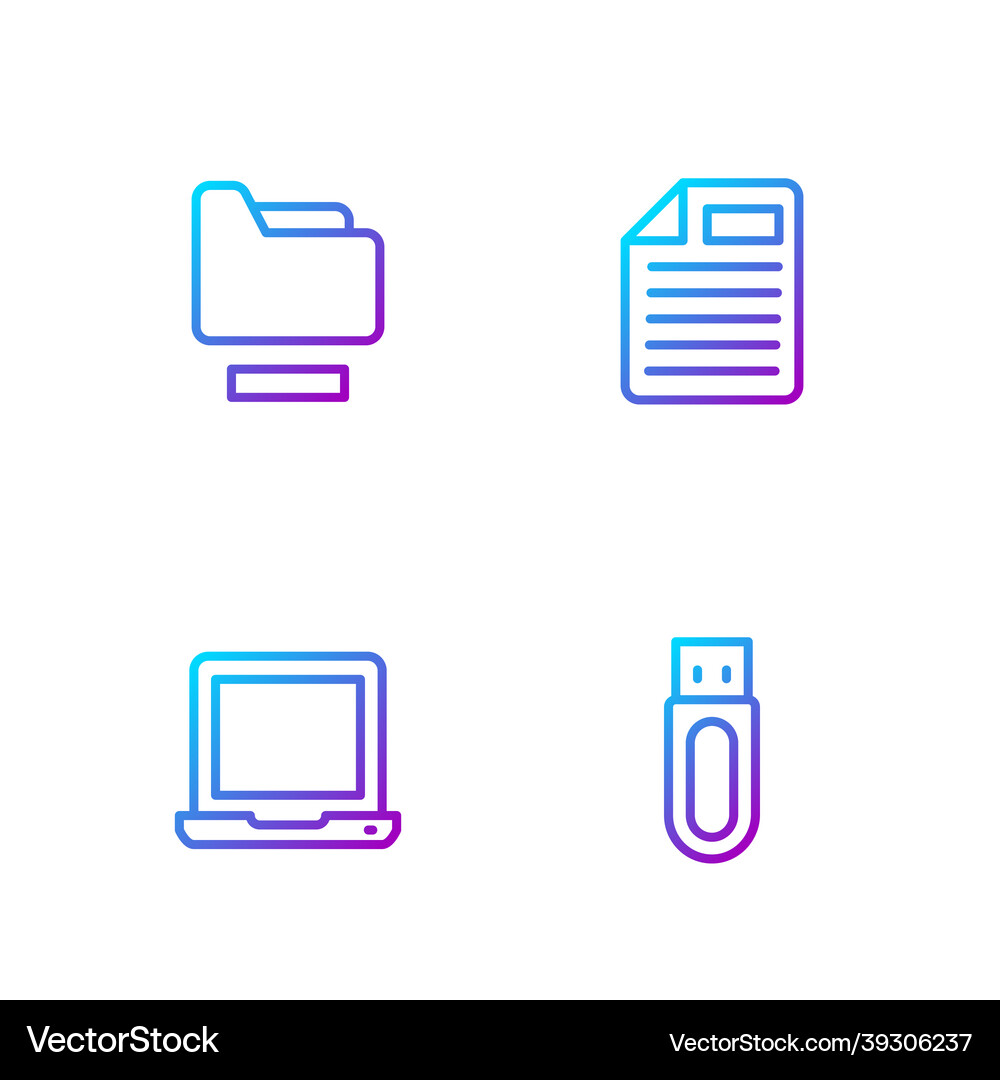 Set line usb flash drive laptop document folder Vector Image