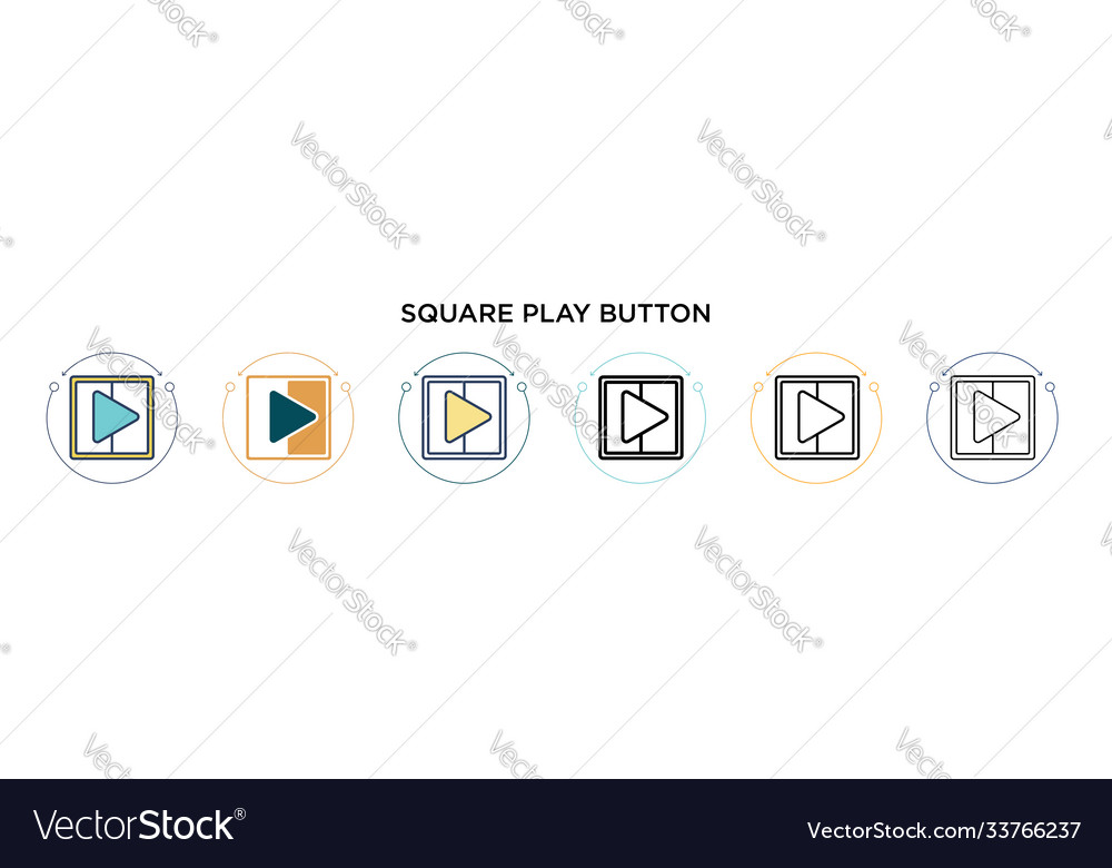 Square play button icon in filled thin line