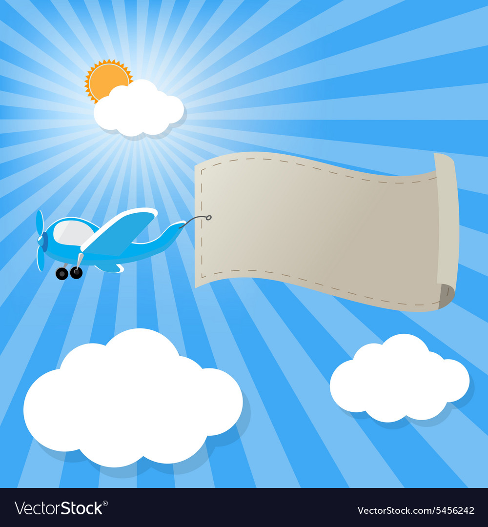 Airplane in the sky with empty advertising banner