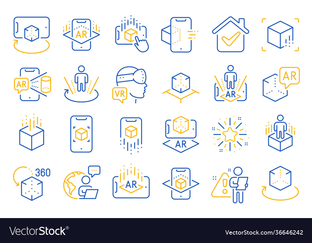 Augmented reality line icons vr simulation vector image Augmented reality line icons vr simulation