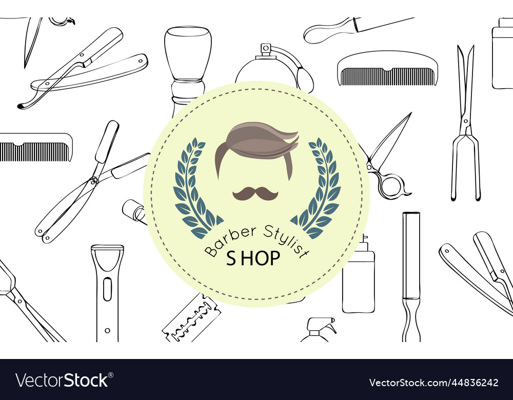 Barber shop emblem isolated on seamless