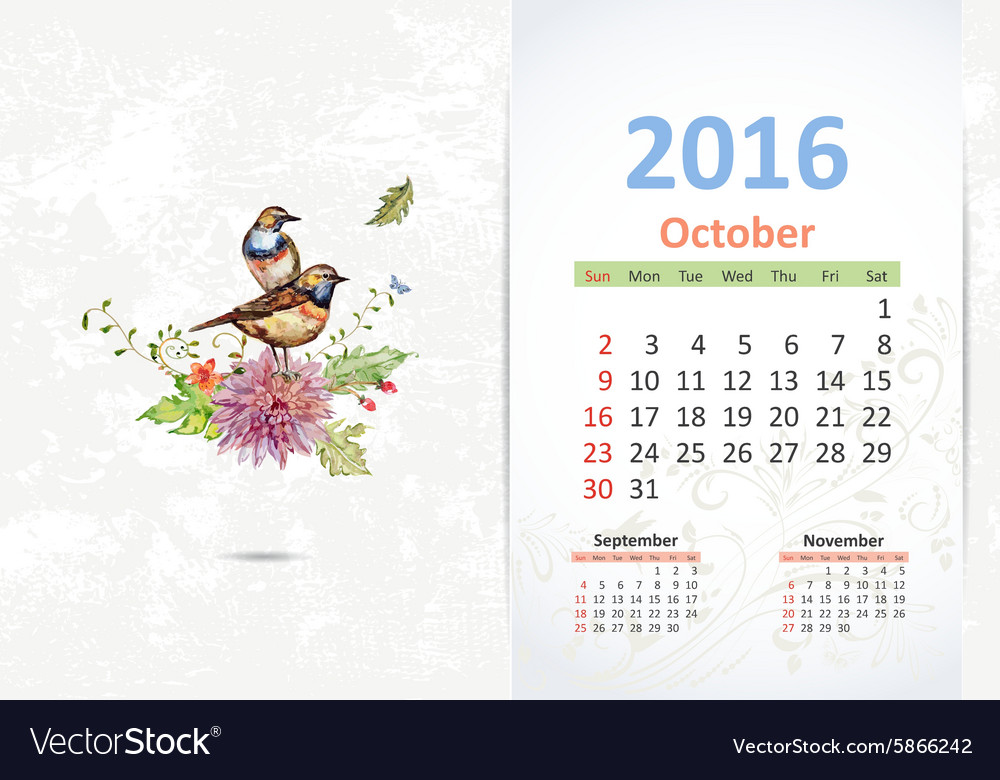 Calendar for 2016 october