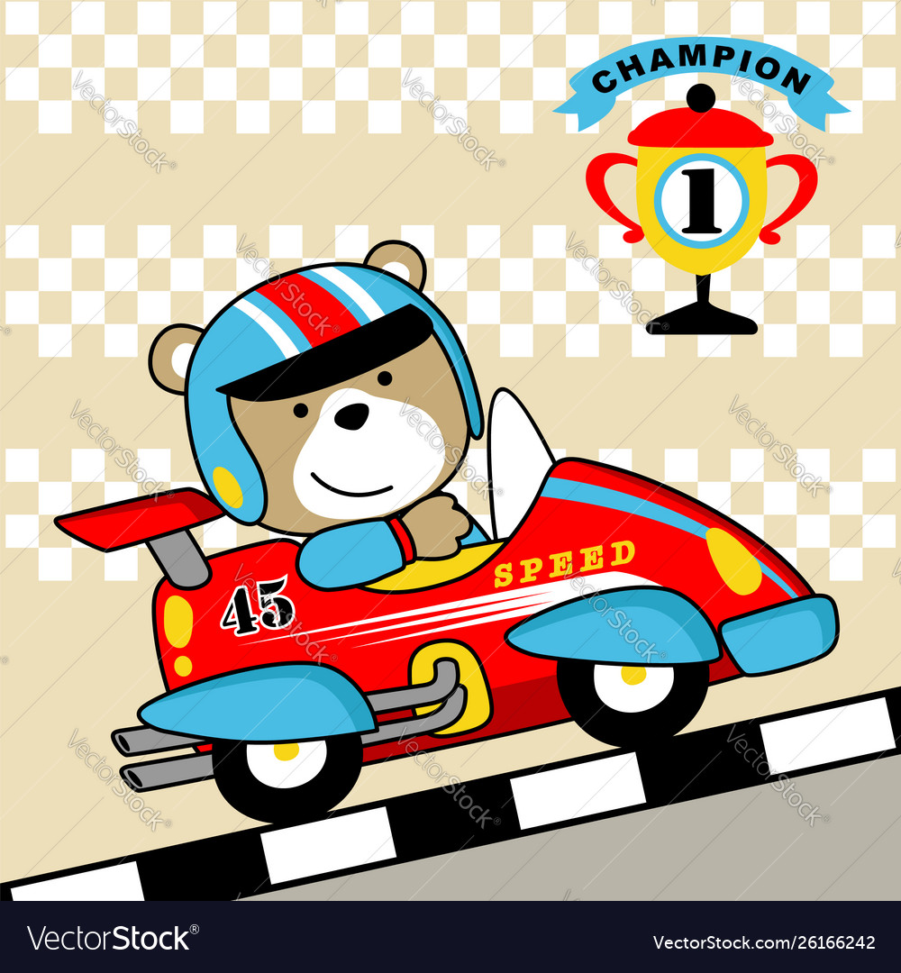 Funny racer cartoon on speed car Royalty Free Vector Image Funny racer cartoon on speed car Royalty Free Vector Image