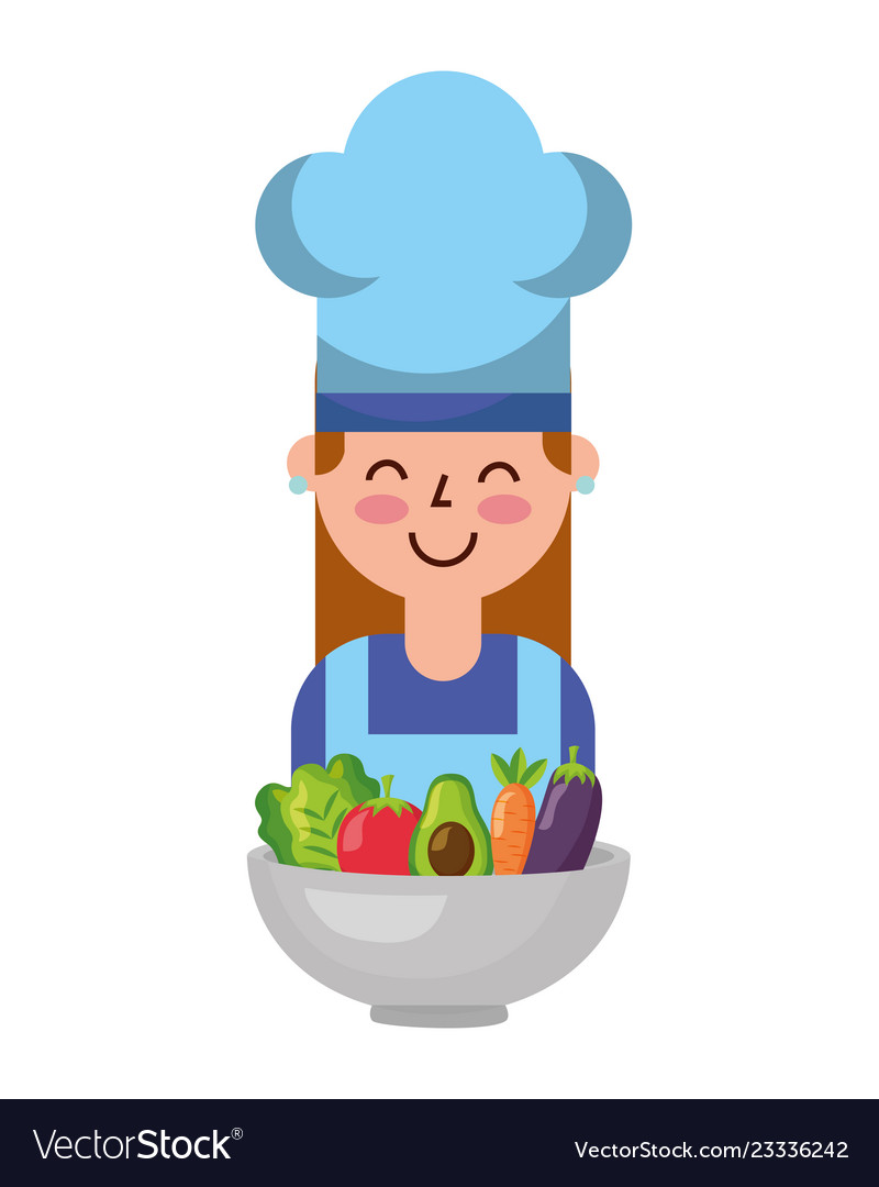 Girl with vegetables in bowl