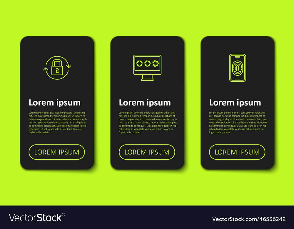 Set line lock monitor with password and mobile vector image Set line lock monitor with password and mobile