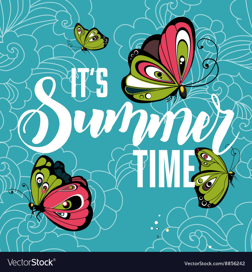 Summer time background with colorful butterflies Vector Image