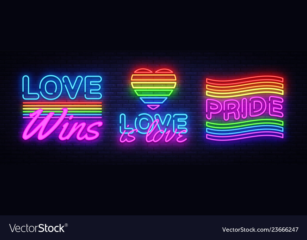 Gay club neon sign. Logo in neon style, light banner, billboard