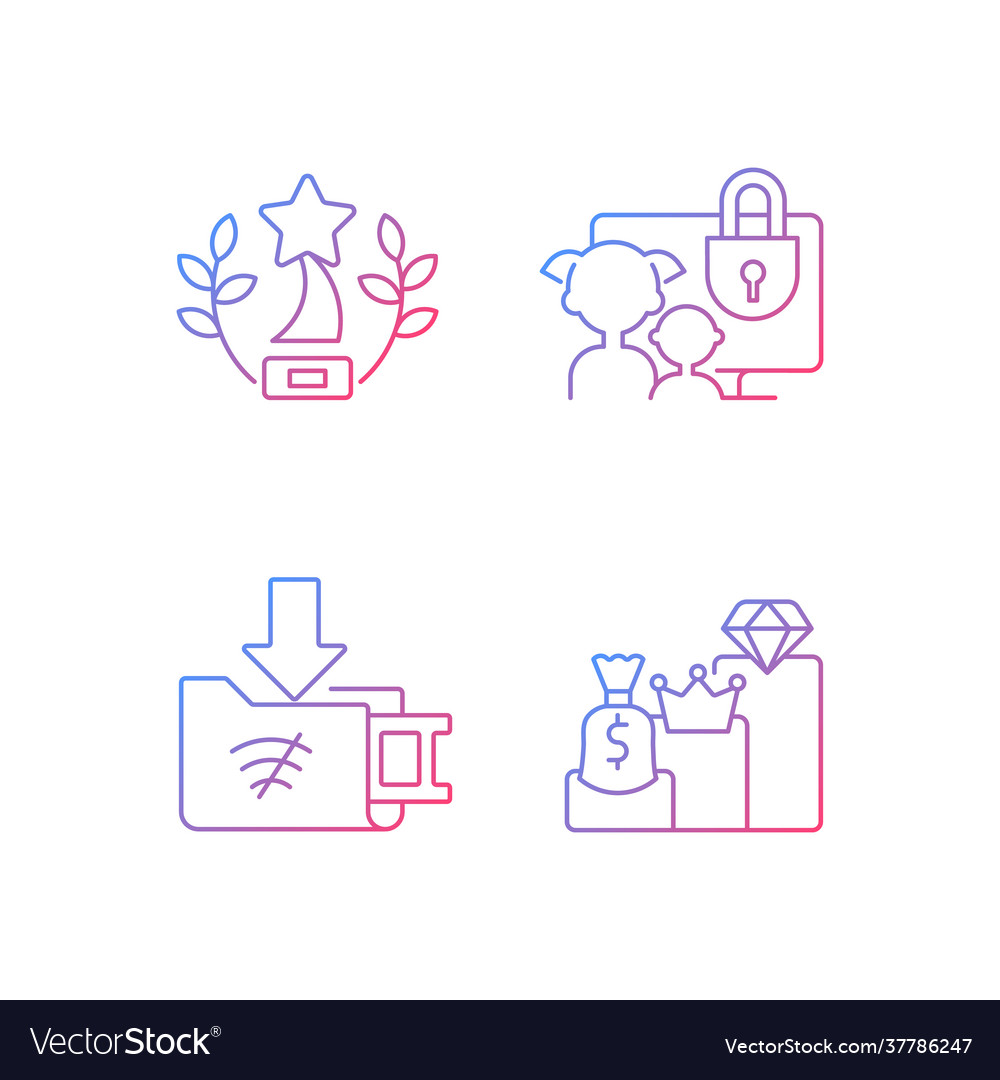 Broadcast services gradient linear icons set vector image Broadcast services gradient linear icons set