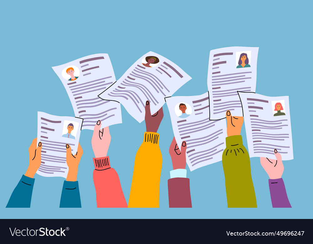 Cartoon color human hands holding cv profile vector image Cartoon color human hands holding cv profile