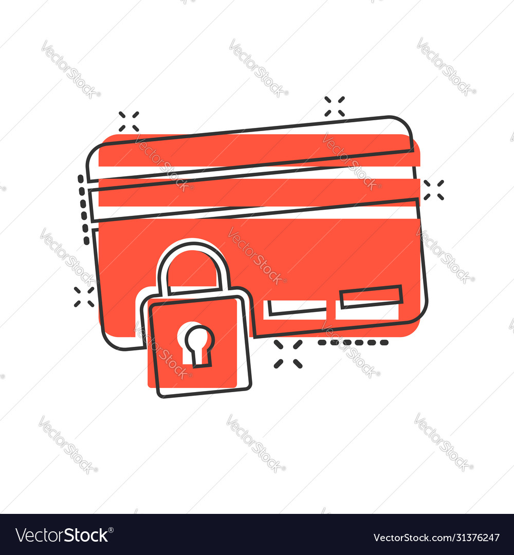 Credit card protection icon in comic style safe