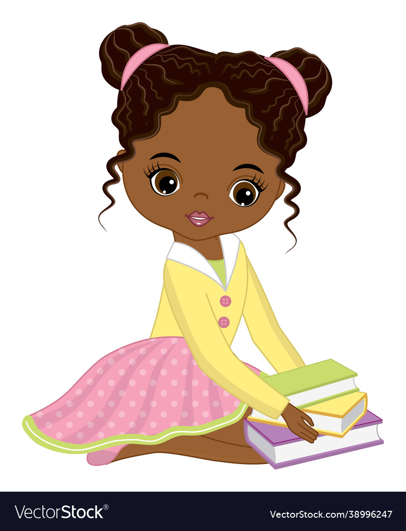 Cute school african american girl holding books vector image Cute school african american girl holding books