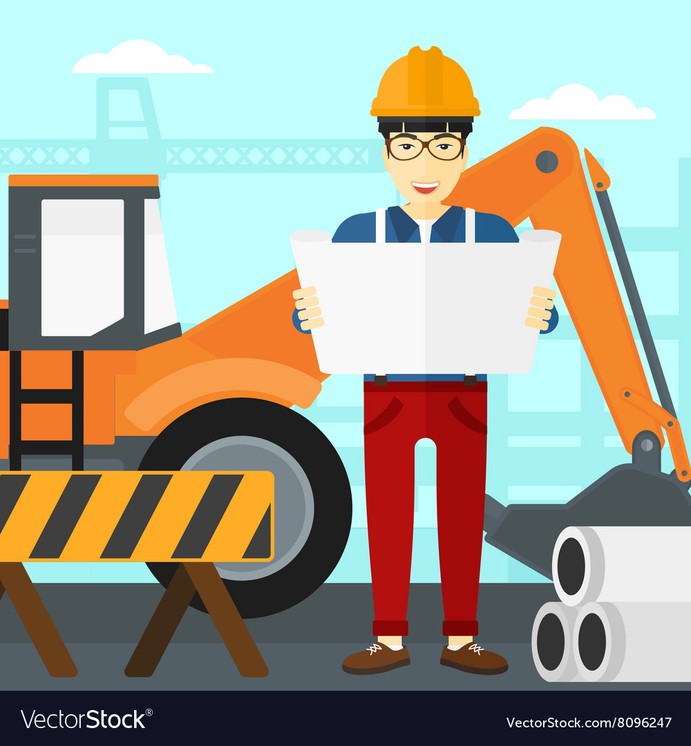 Engineer holding a blueprint Royalty Free Vector Image