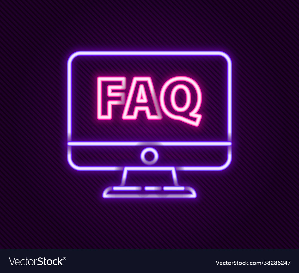 Glowing neon line computer monitor and faq icon