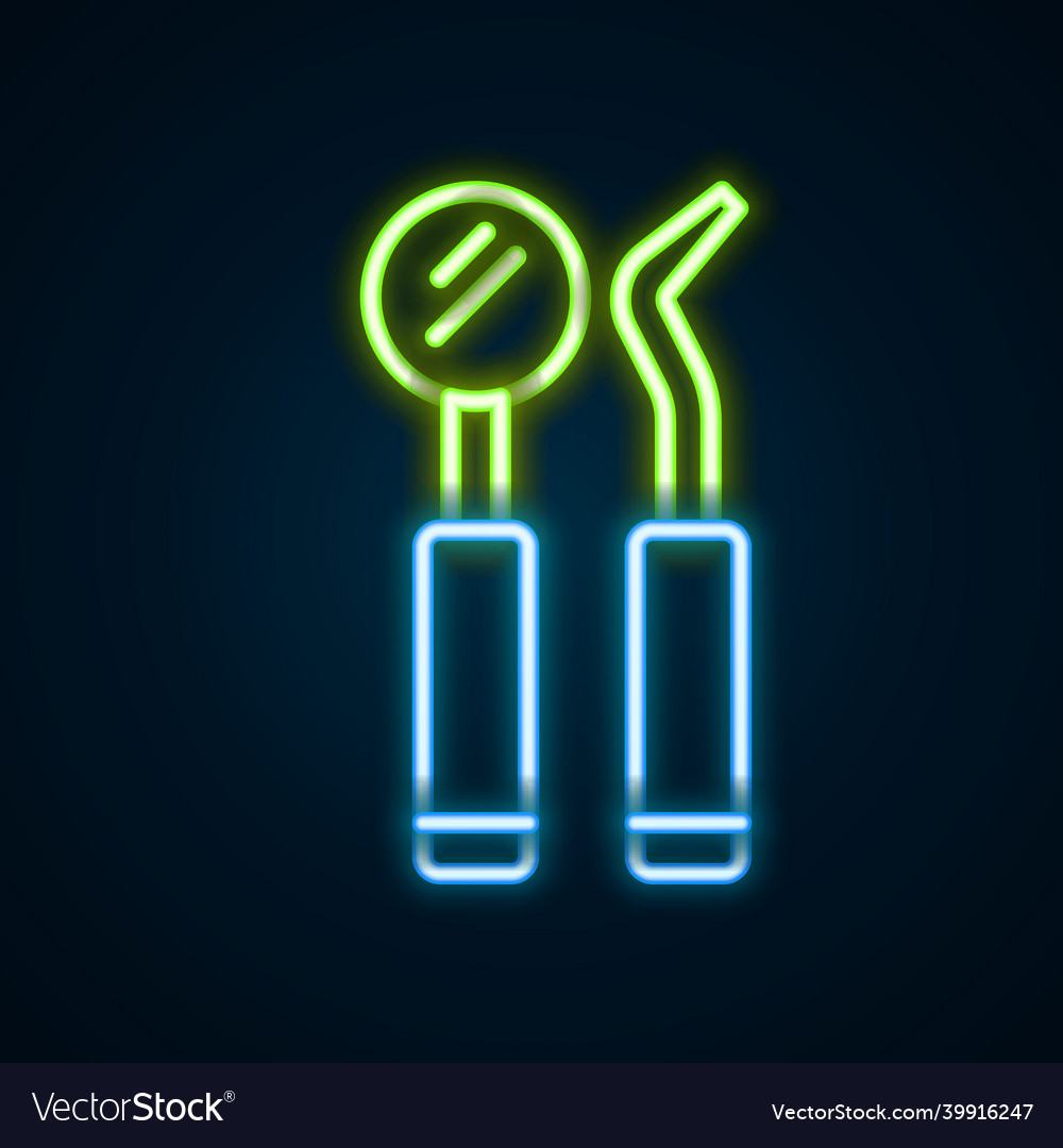 Glowing neon line dental inspection mirror Vector Image