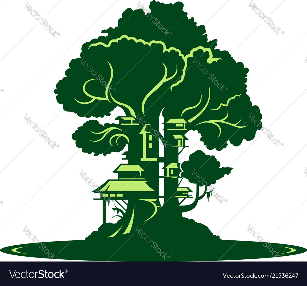 Green city or village on tree background