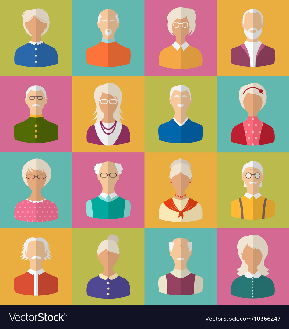 Grey-Headed Seniors - Flat Icons
