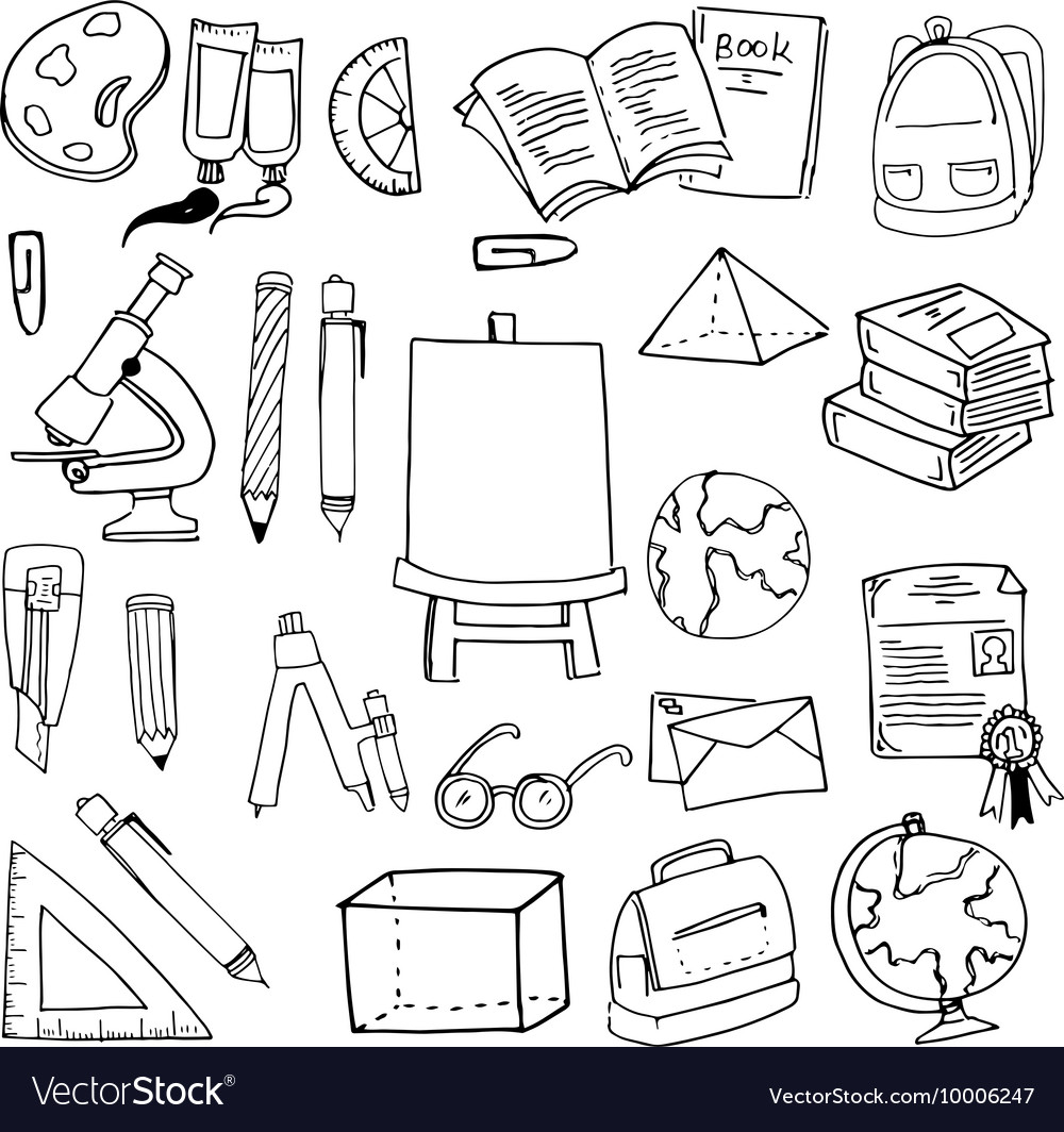 Hand draw element education supplies doodles Vector Image