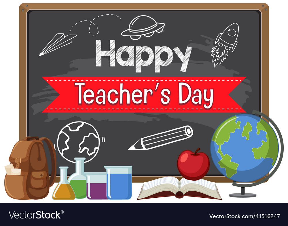 Happy teachers day with a female teacher pointing Vector Image