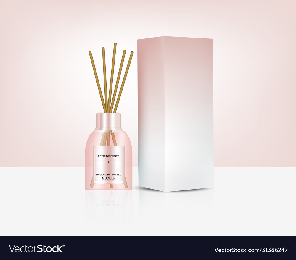 Mock up glossy transparent reed diffuser bottle vector image Mock up glossy transparent reed diffuser bottle