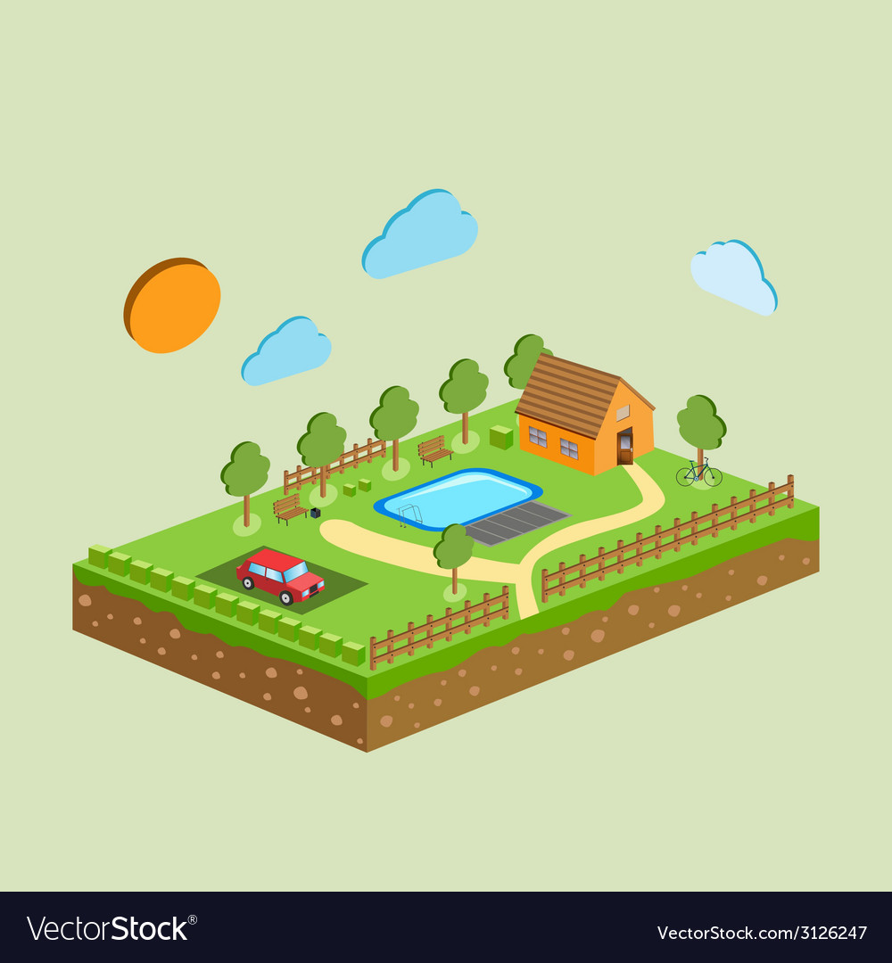 Piece of land and sky with objects