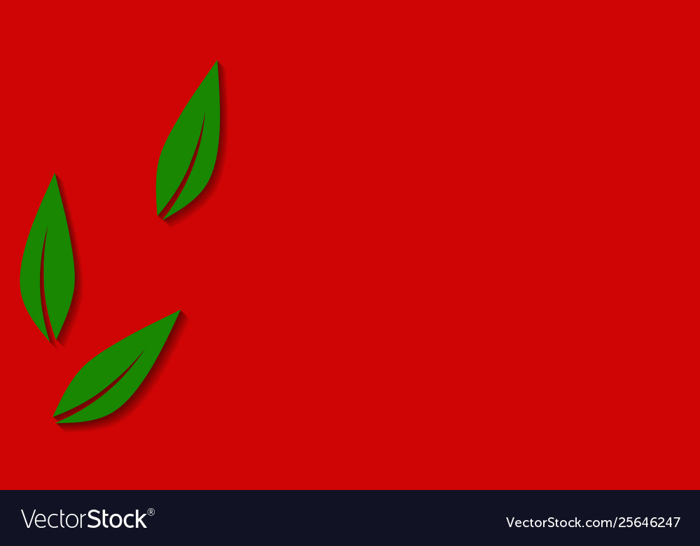 Red background with green leaf abstraction