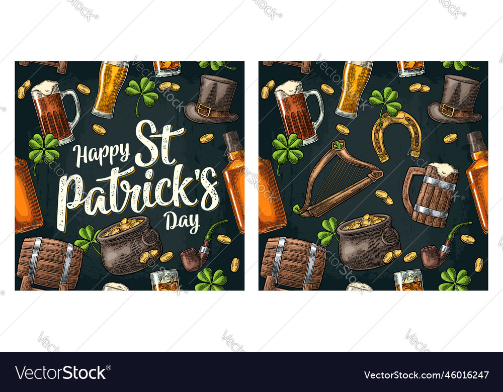 Saint patrick day hat pot coins pipe beer Vector Image