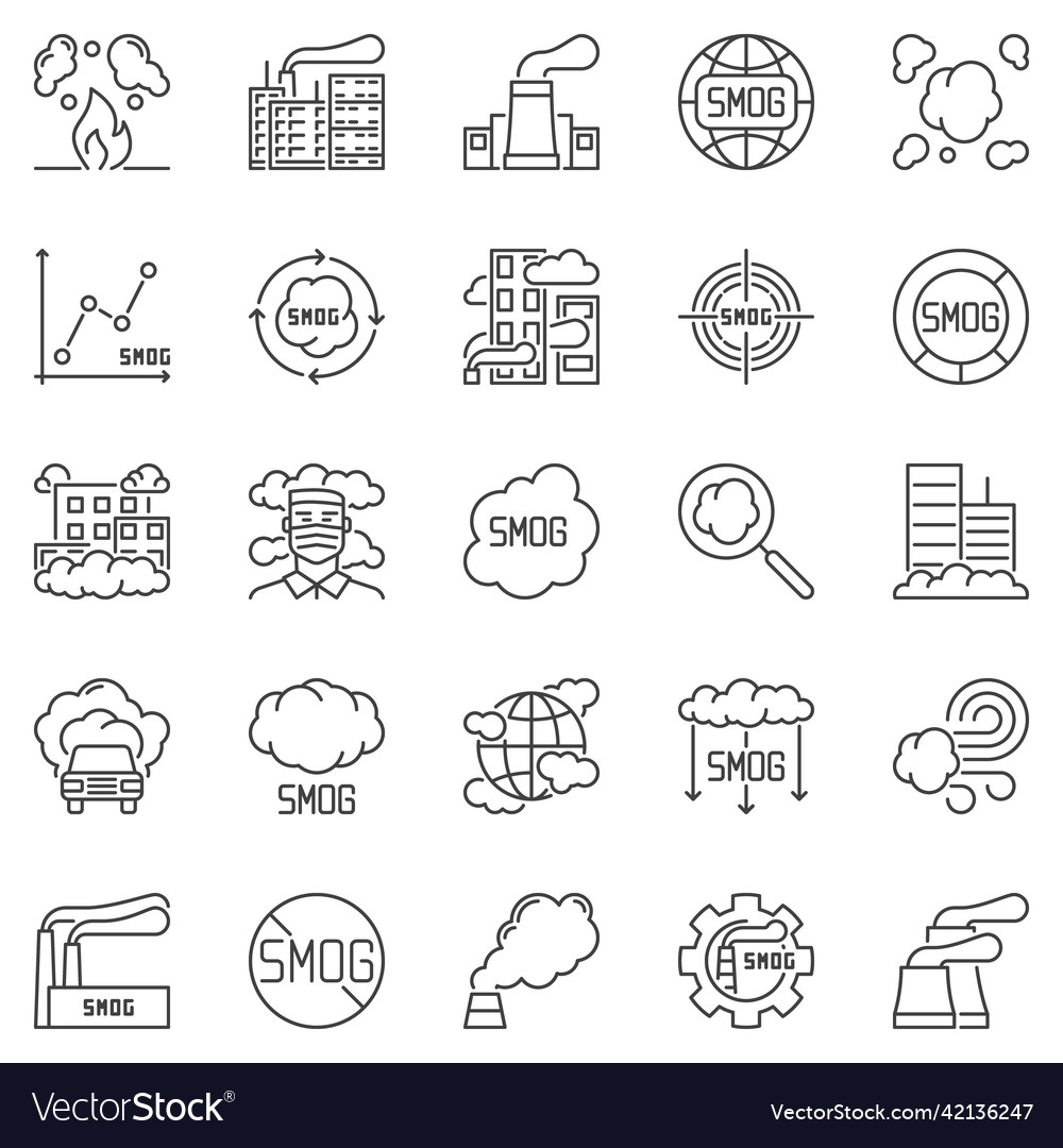 Smog Umriss Icons Set - Rauch Nebel Luft