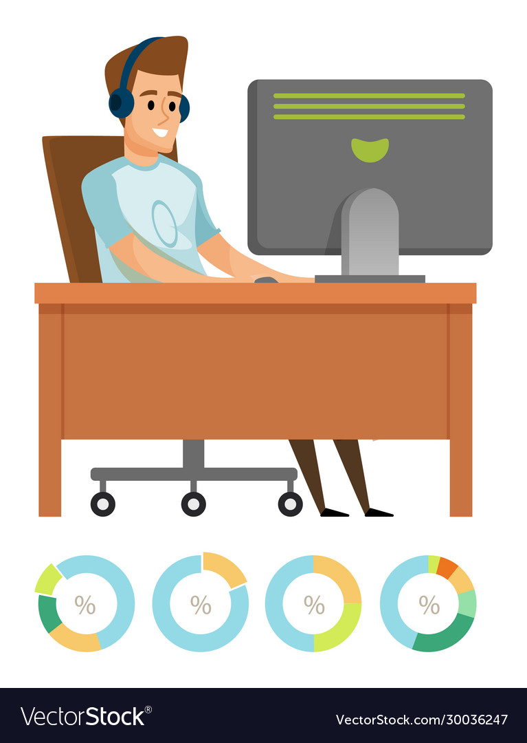 Worker using computer diagram set hob vector image Worker using computer diagram set hob