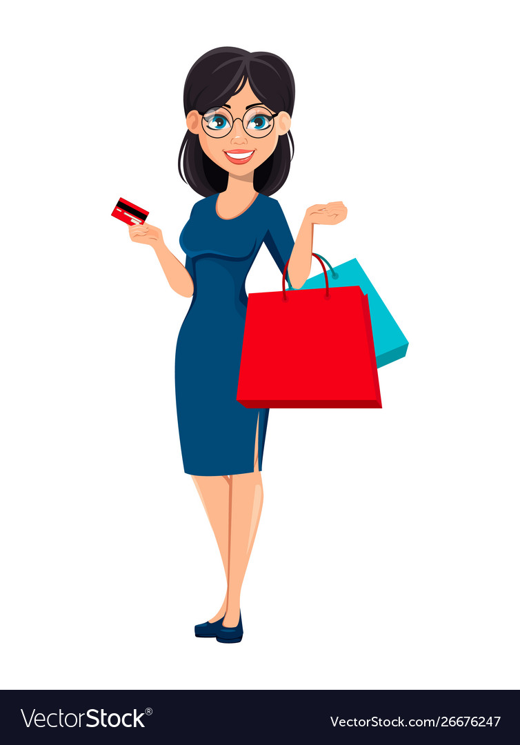 Young beautiful business woman in blue dress vector image Young beautiful business woman in blue dress