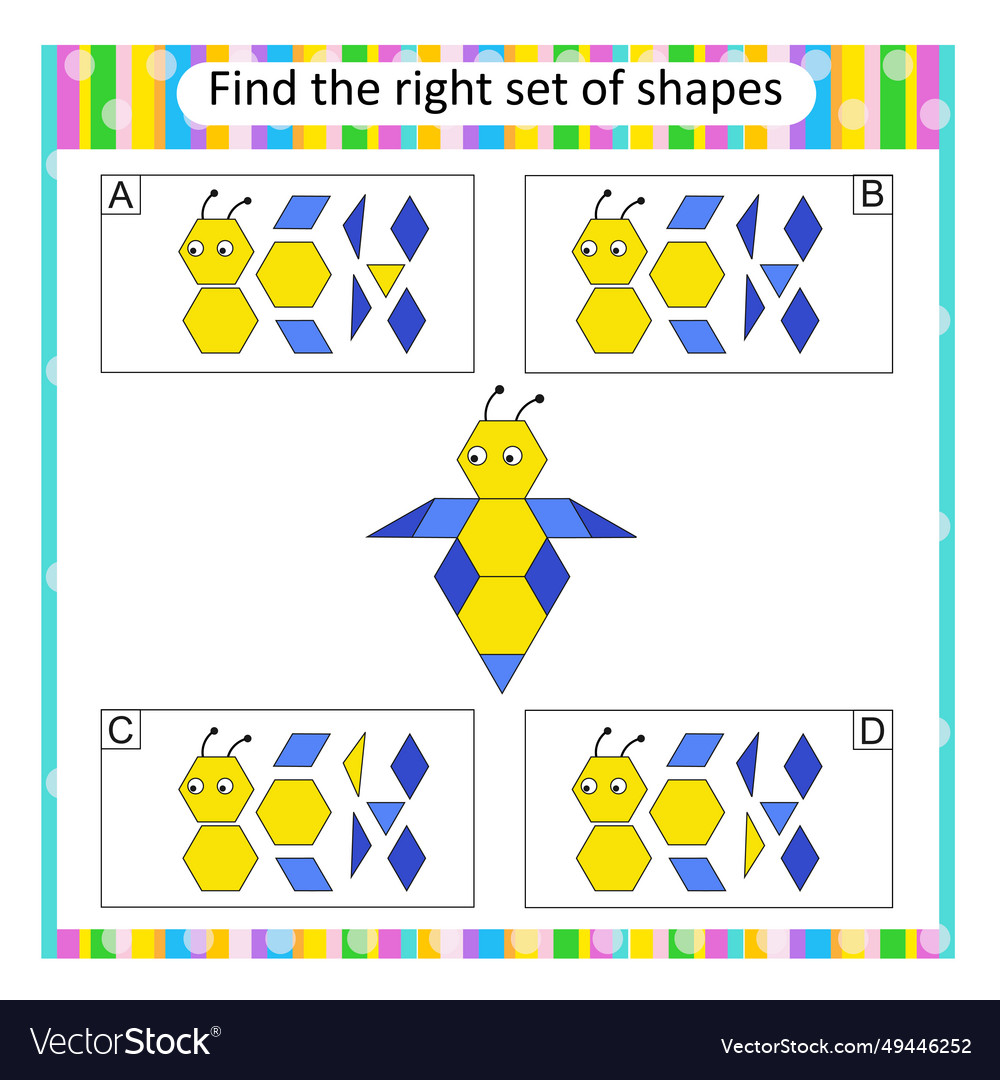 Logic puzzle for children find the correct set Vector Image