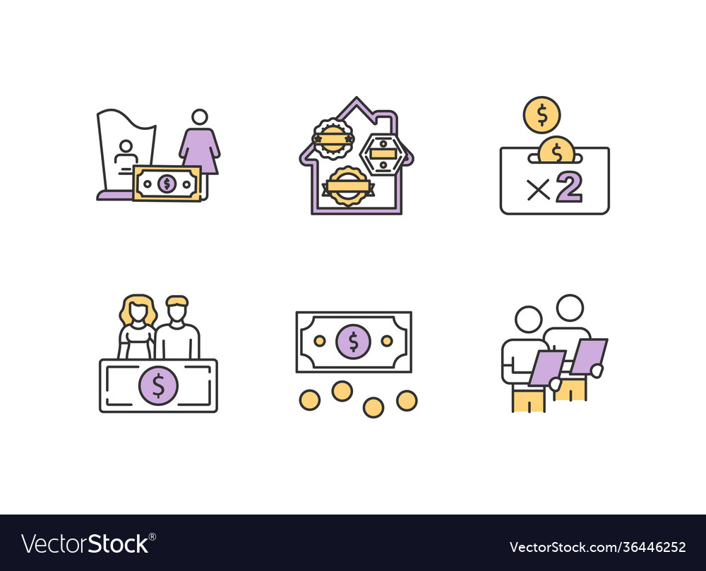 Risk management rgb color icons set