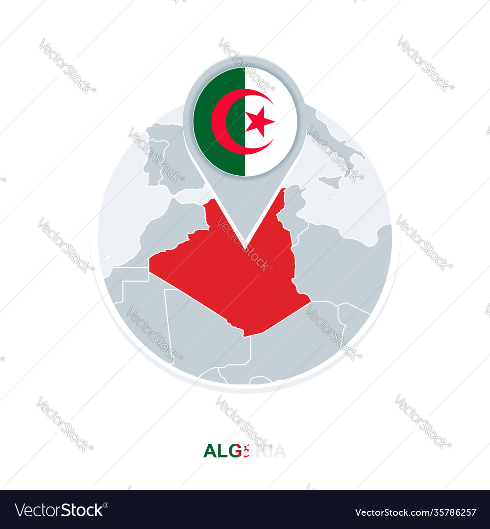 Algeria map and flag icon with highlighted