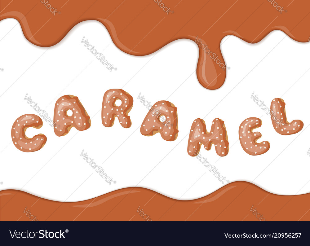 Banner With Caramel Texture And Donuts Font Text Vector Image