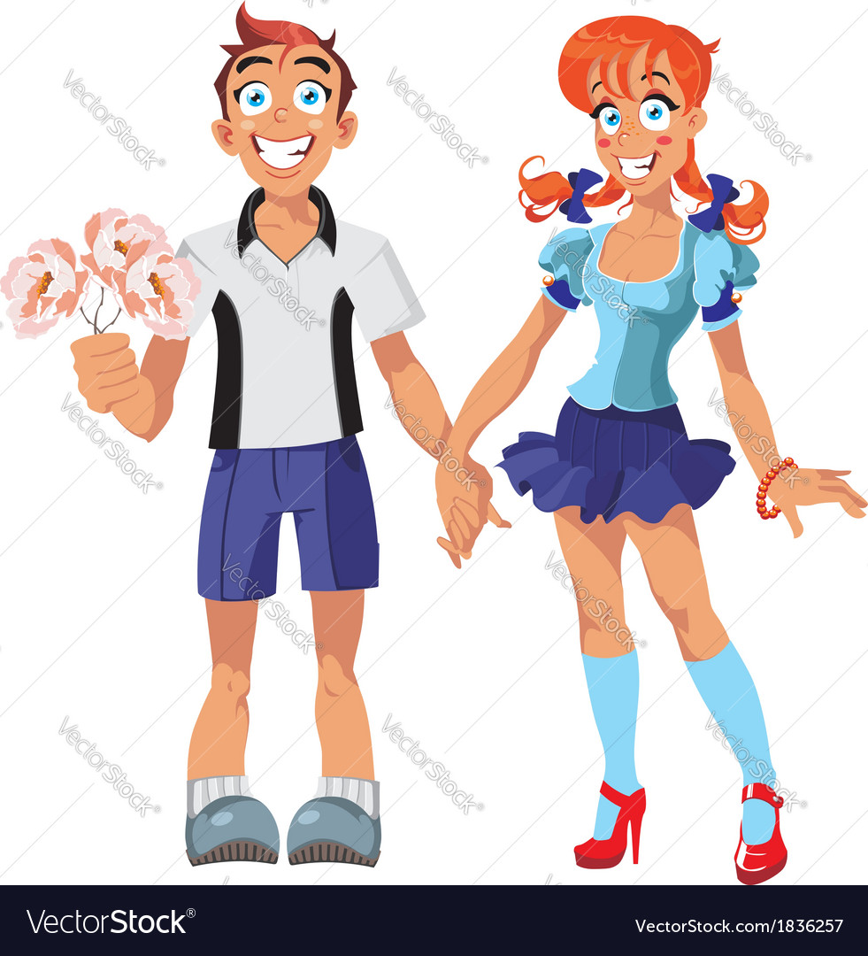 Boy and girl hold on their hands Royalty Free Vector Image
