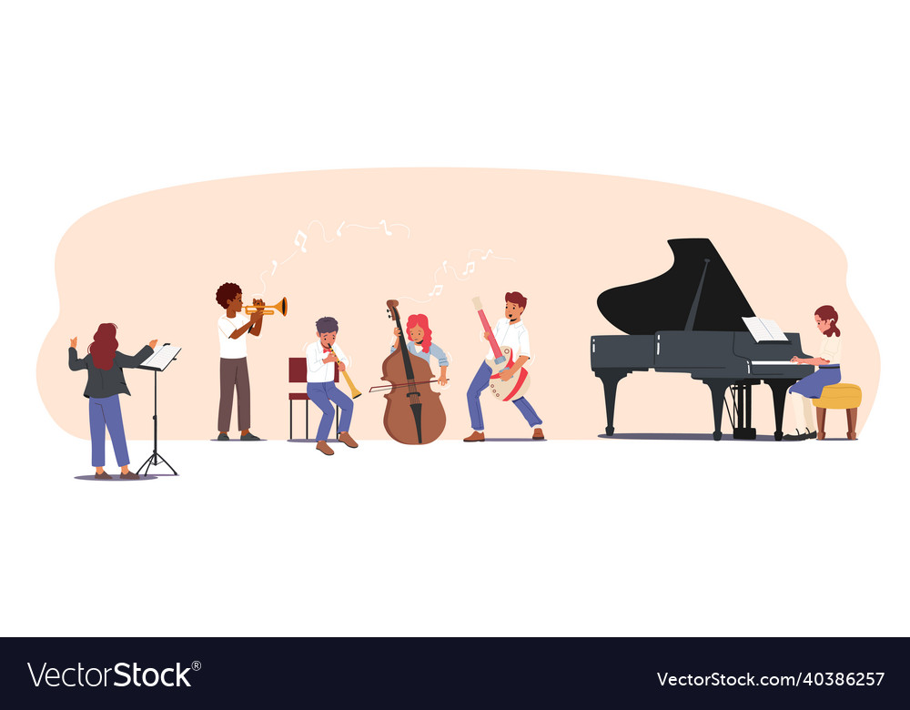 Children training on lesson in music school Vector Image