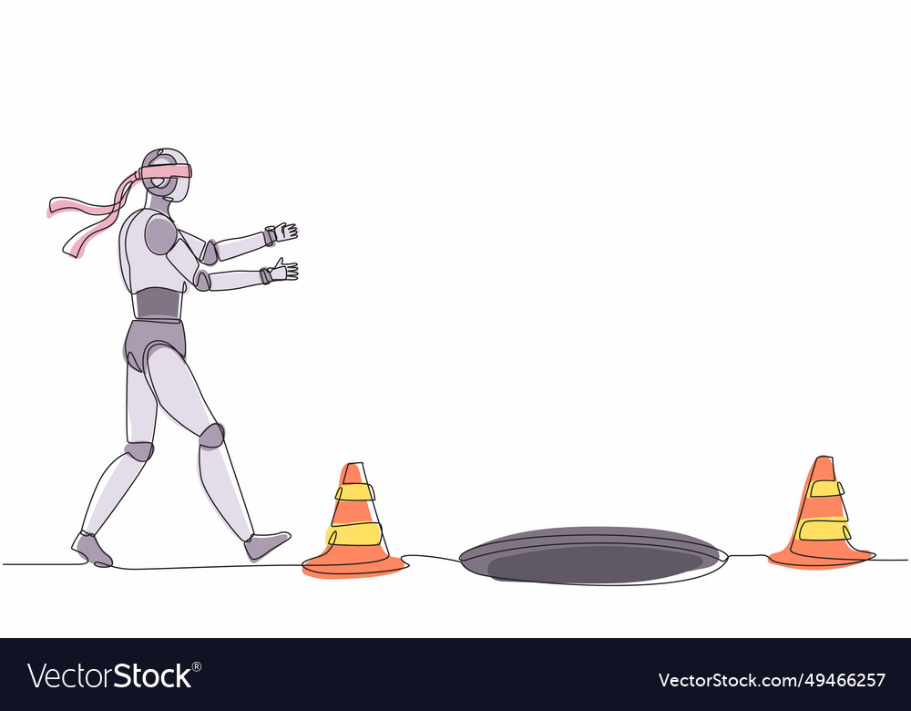 Continuous one line drawing robot runs vector image Continuous one line drawing robot runs
