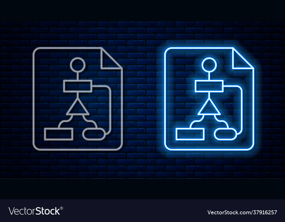Glowing neon line tile flowchart for program vector image Glowing neon line tile flowchart for program