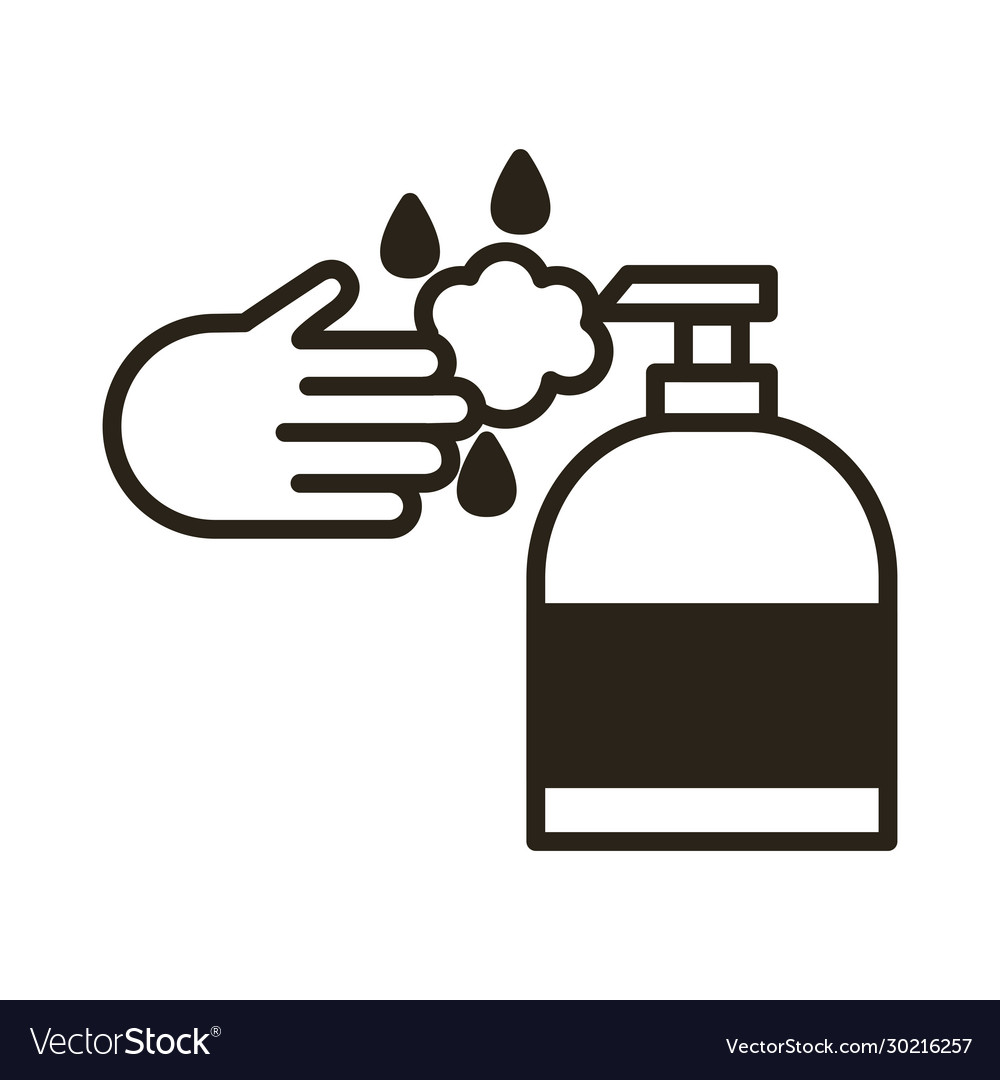 Hand with antibacterial soap bottle line icon Vector Image