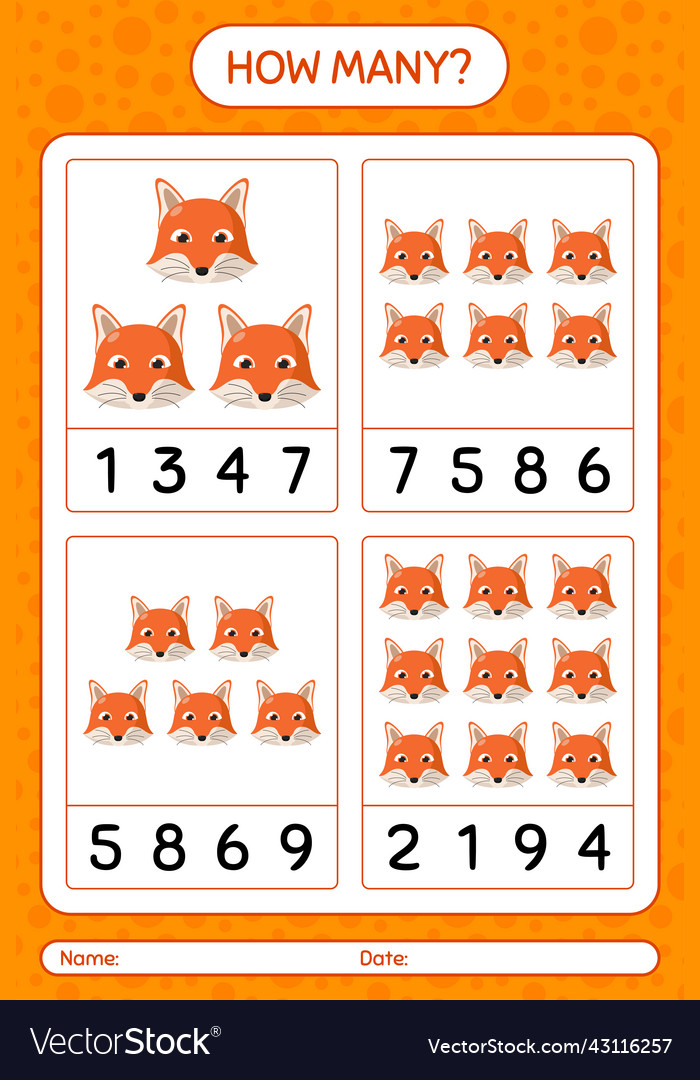 How many counting game with red fox worksheet vector image How many counting game with red fox worksheet