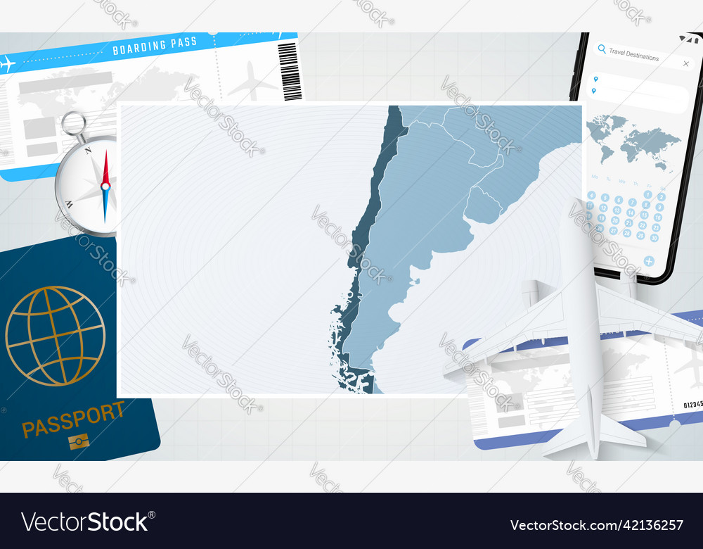 Journey to chile with a map of background vector image Journey to chile with a map of background