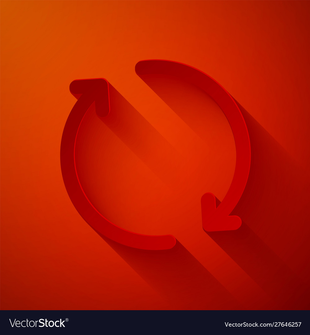 Paper cut refresh icon isolated on red background vector image Paper cut refresh icon isolated on red background