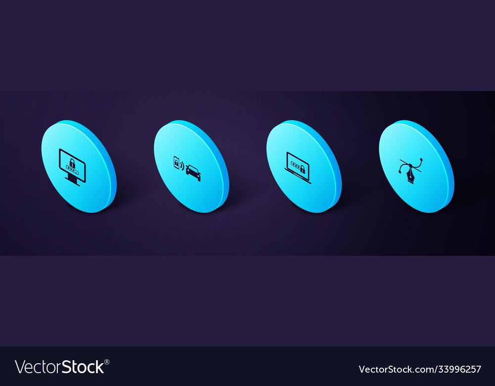 Set isometric bezier curve laptop with password vector image Set isometric bezier curve laptop with password