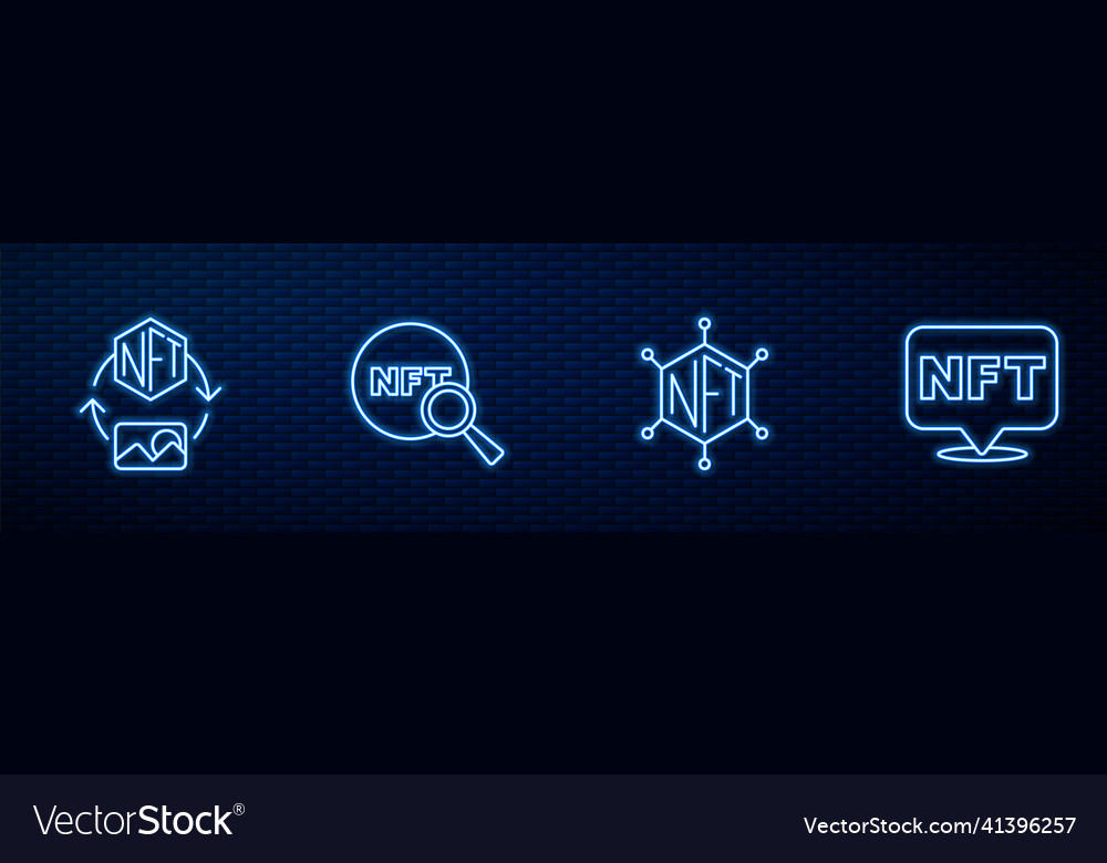 Set line nft blockchain technology digital crypto vector image Set line nft blockchain technology digital crypto