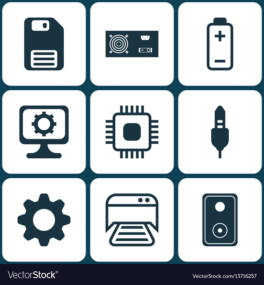 Set of 9 computer hardware icons includes power vector image Set of 9 computer hardware icons includes power