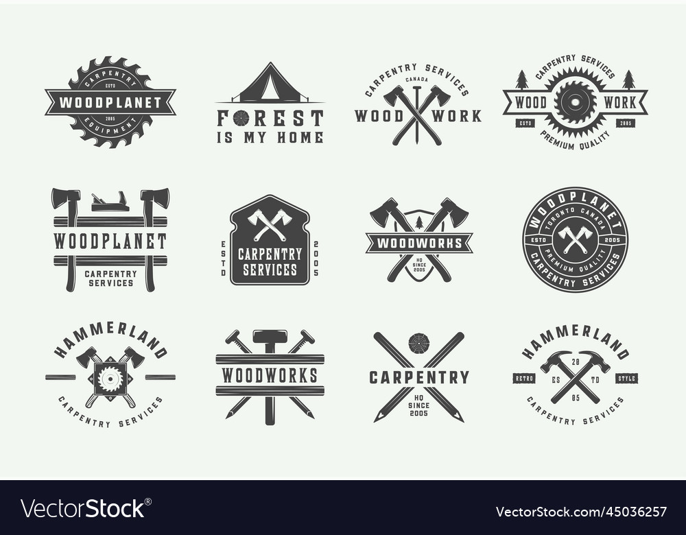 Set of vintage carpentry woodwork and mechanic Vector Image