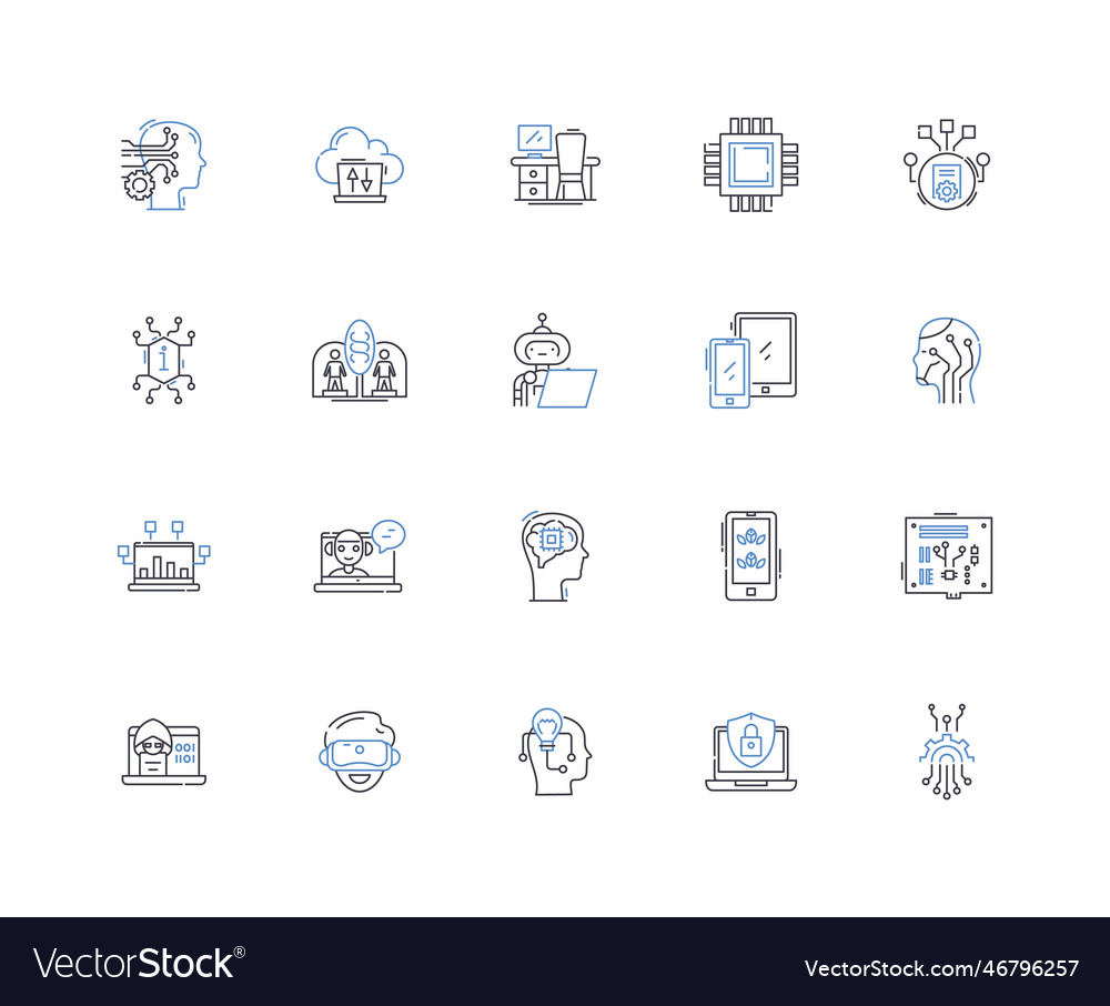 Techies line icons collection programmers