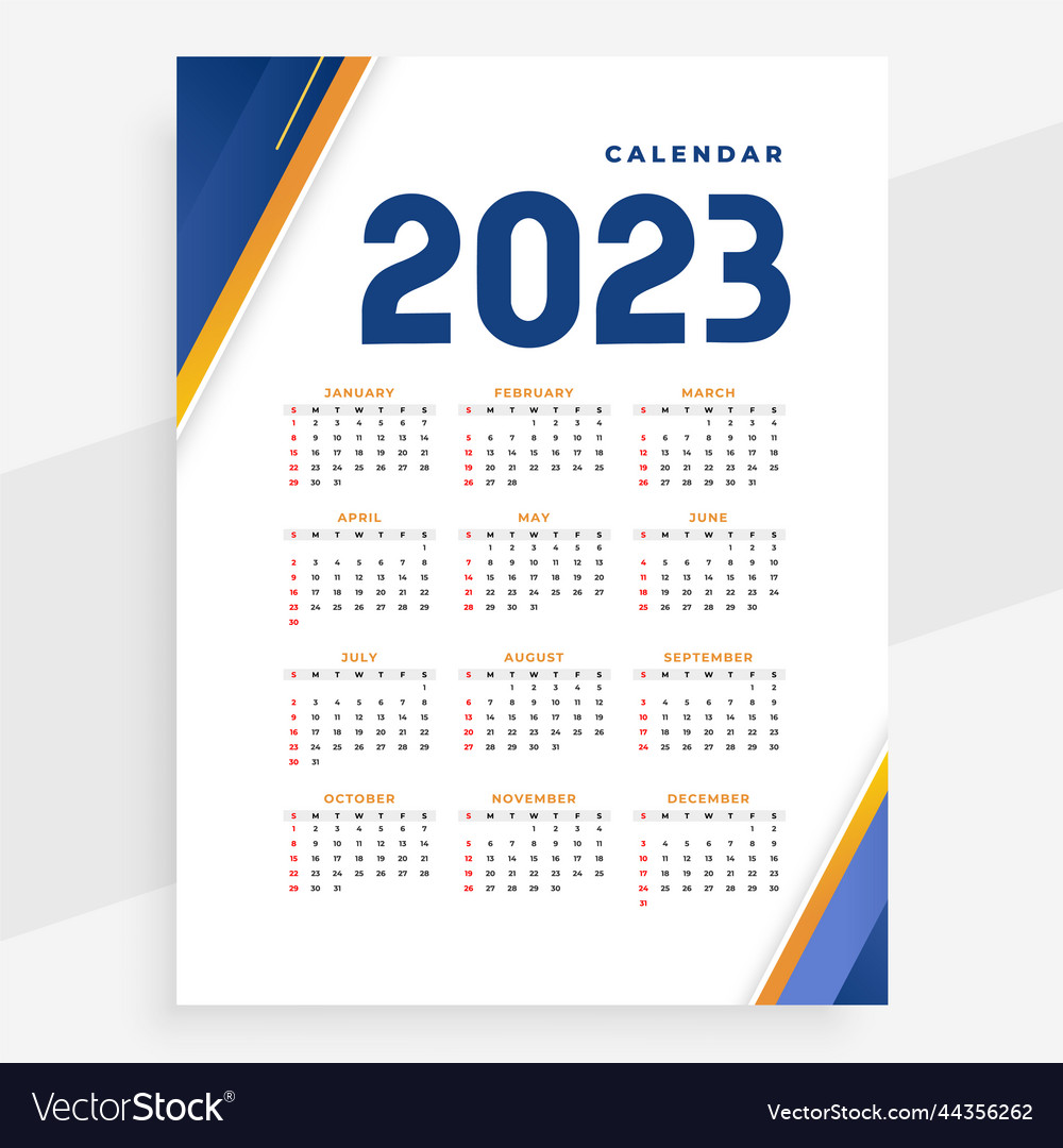 2023 paper calendar layout in printable style Vector Image