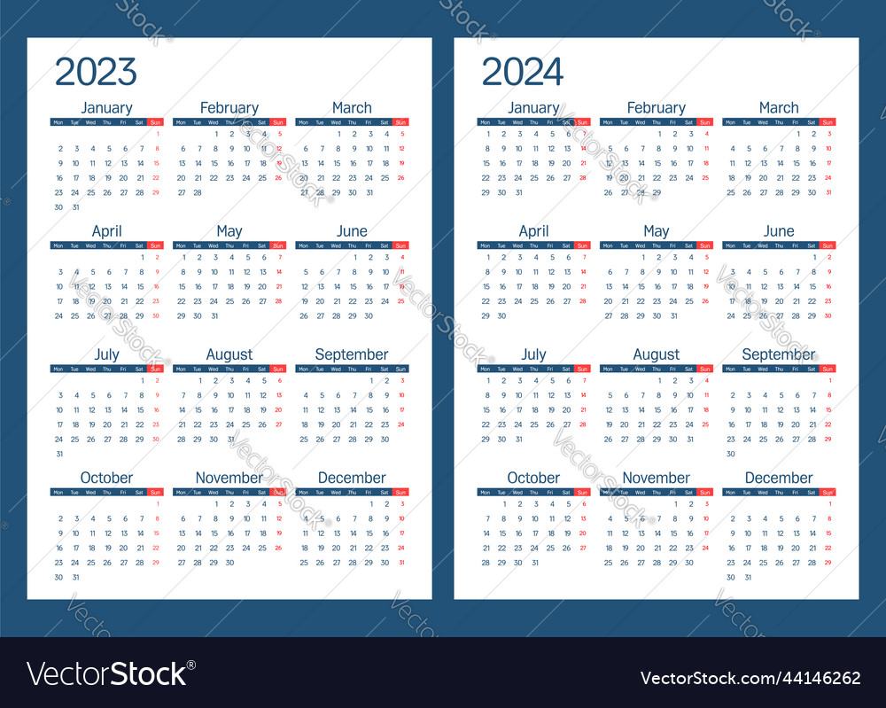 Calendar 2023 and 2024 week starts on monday